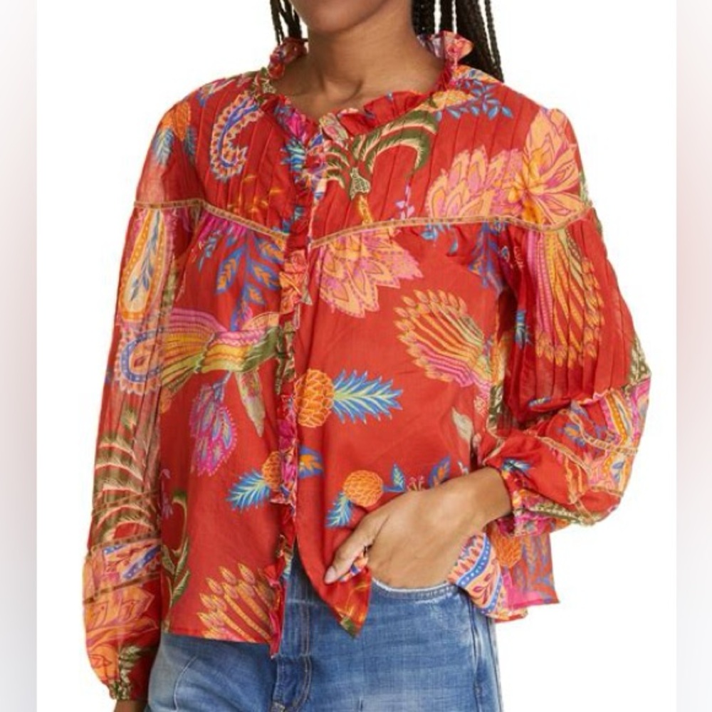NWT Farm Rio Mystic Bush Red Print Blouse M